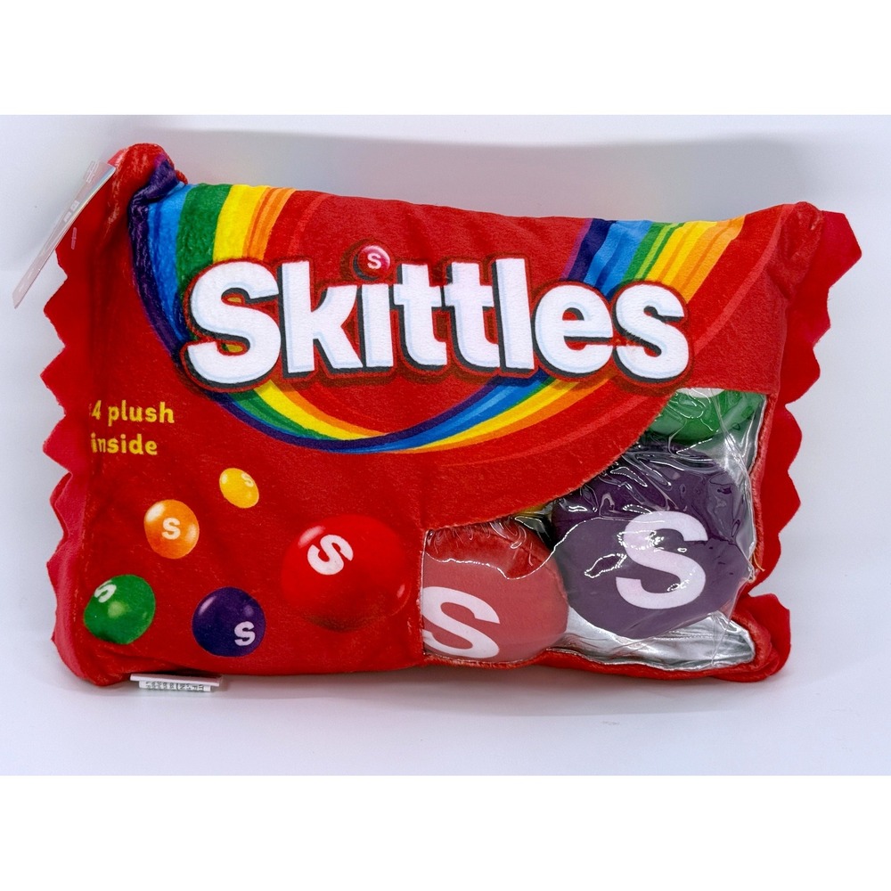 Skittles Candy Bag Plush Pillow with 4 Mini Plush Candies Inside Iscream Red